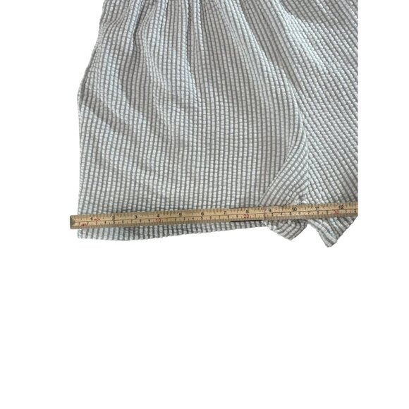 Striped Gray & White Sleeveless Romper With Adjustable Tie Straps Green Envelope - Picture 7 of 7